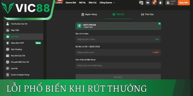 Lỗi phổ biến khi người chơi rút thưởng VIC88